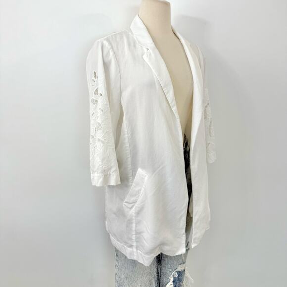 Kobi Halperin Torie Jacket Blazer Linen Blend Floral Eyelet Embroidery White M - Picture 4 of 11